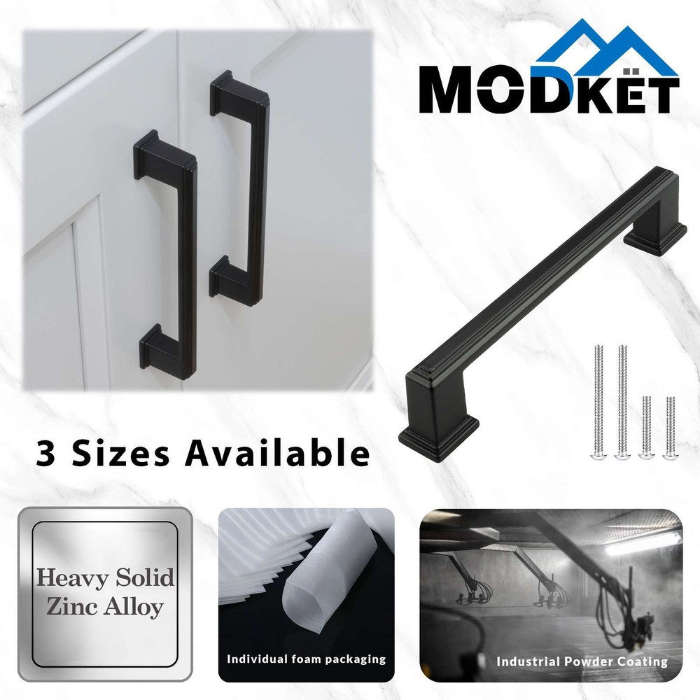 Square Matte Black Solid Cabinet Handles Pulls Kitchen Bathroom Modern Style