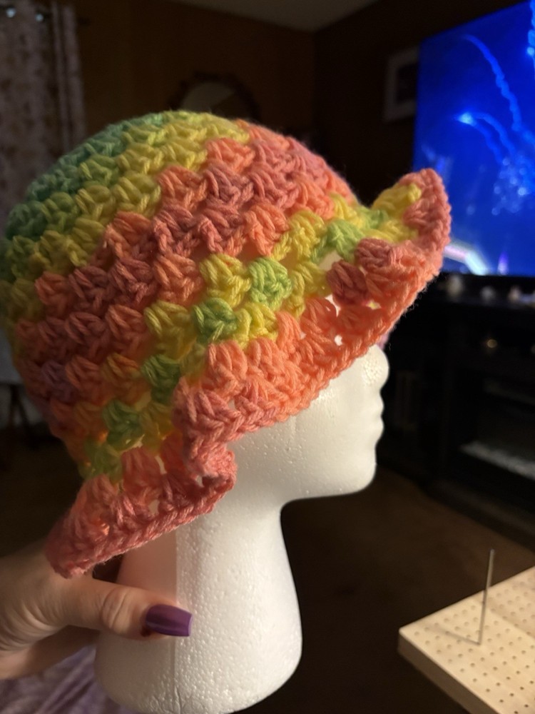 Handmade Crochet Bucket Hat Rainbow Multicolor