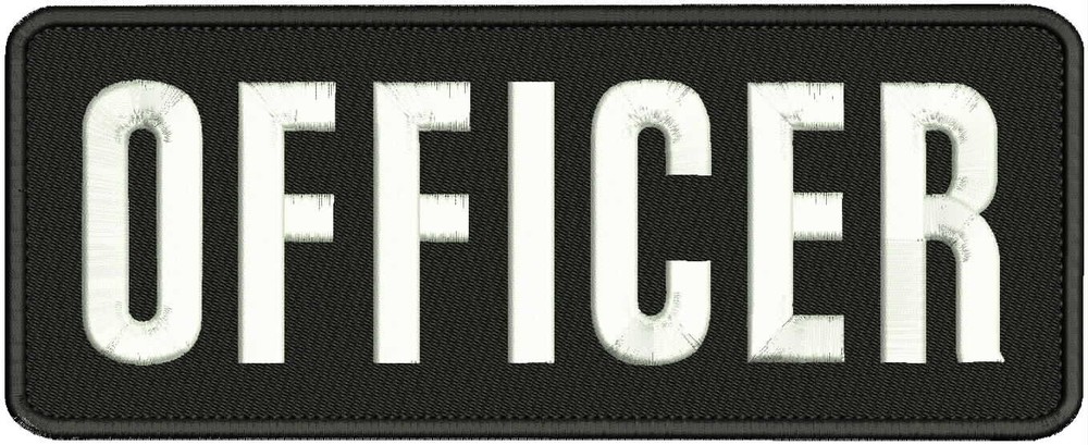 OFFICER EMBROIDERY PATCH 4X11 HOOK ON BACK white on black