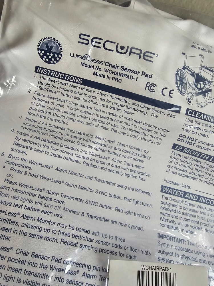 Secure Safety Solutions Chair Sensor Pad Fall Alarm Wireless