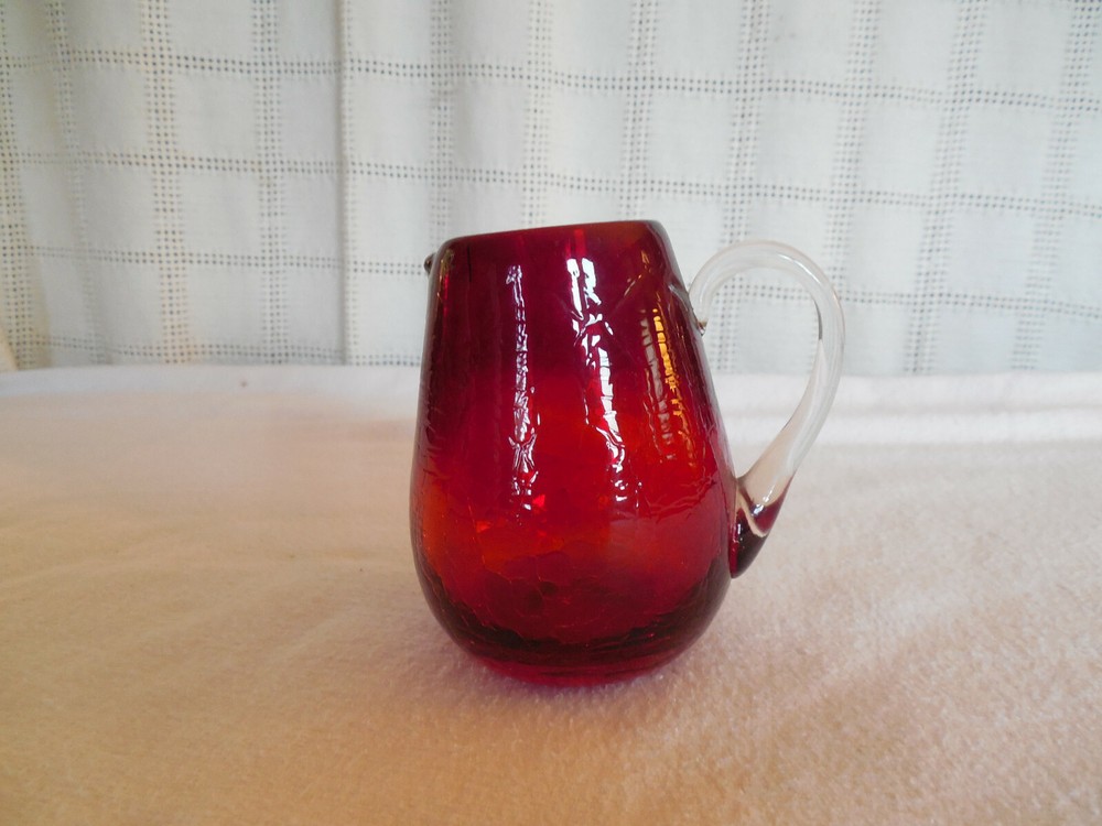 Mid century modern Ruby red art glass textured pitcher creamer