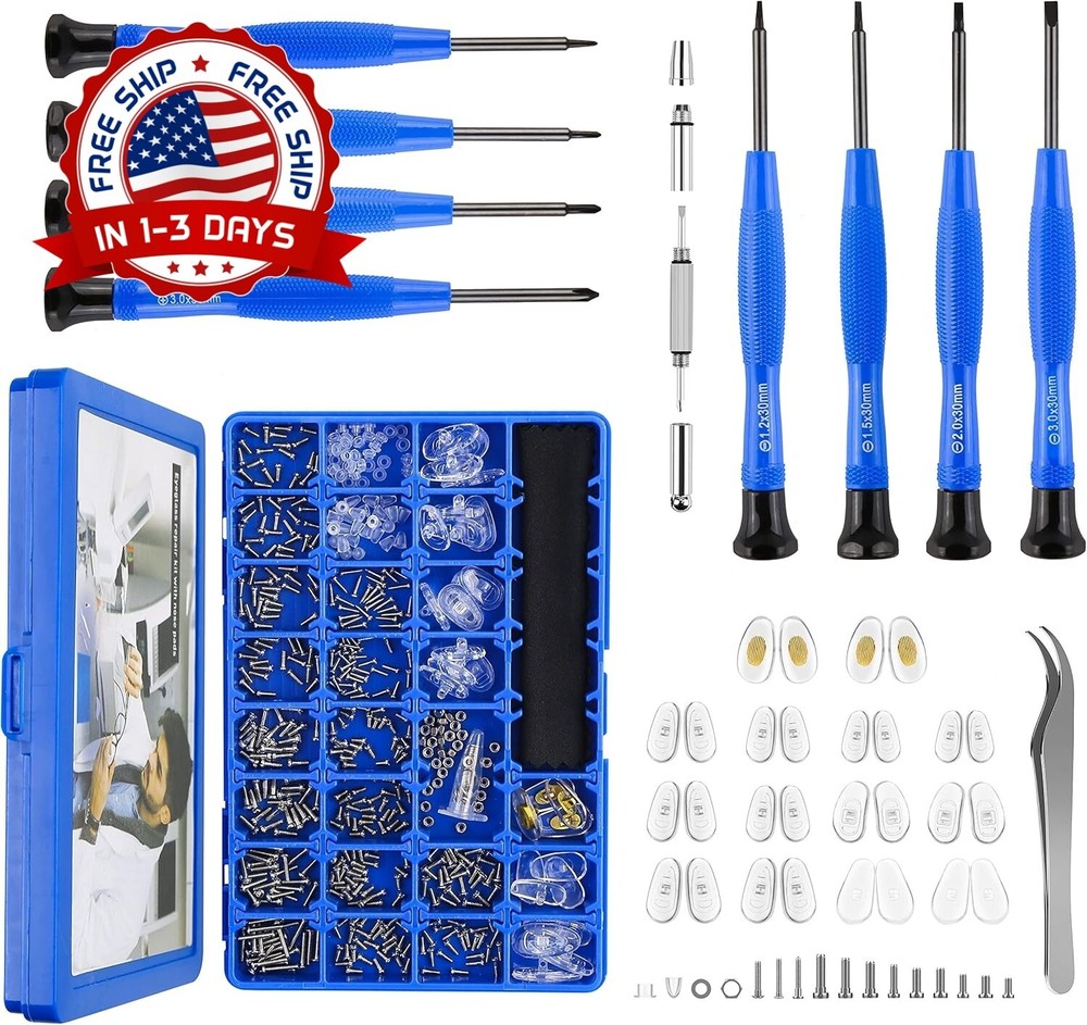 Kit De Reparacion De Gafas Version Mejorada Herramientas Reparacion Azul NEW US.
