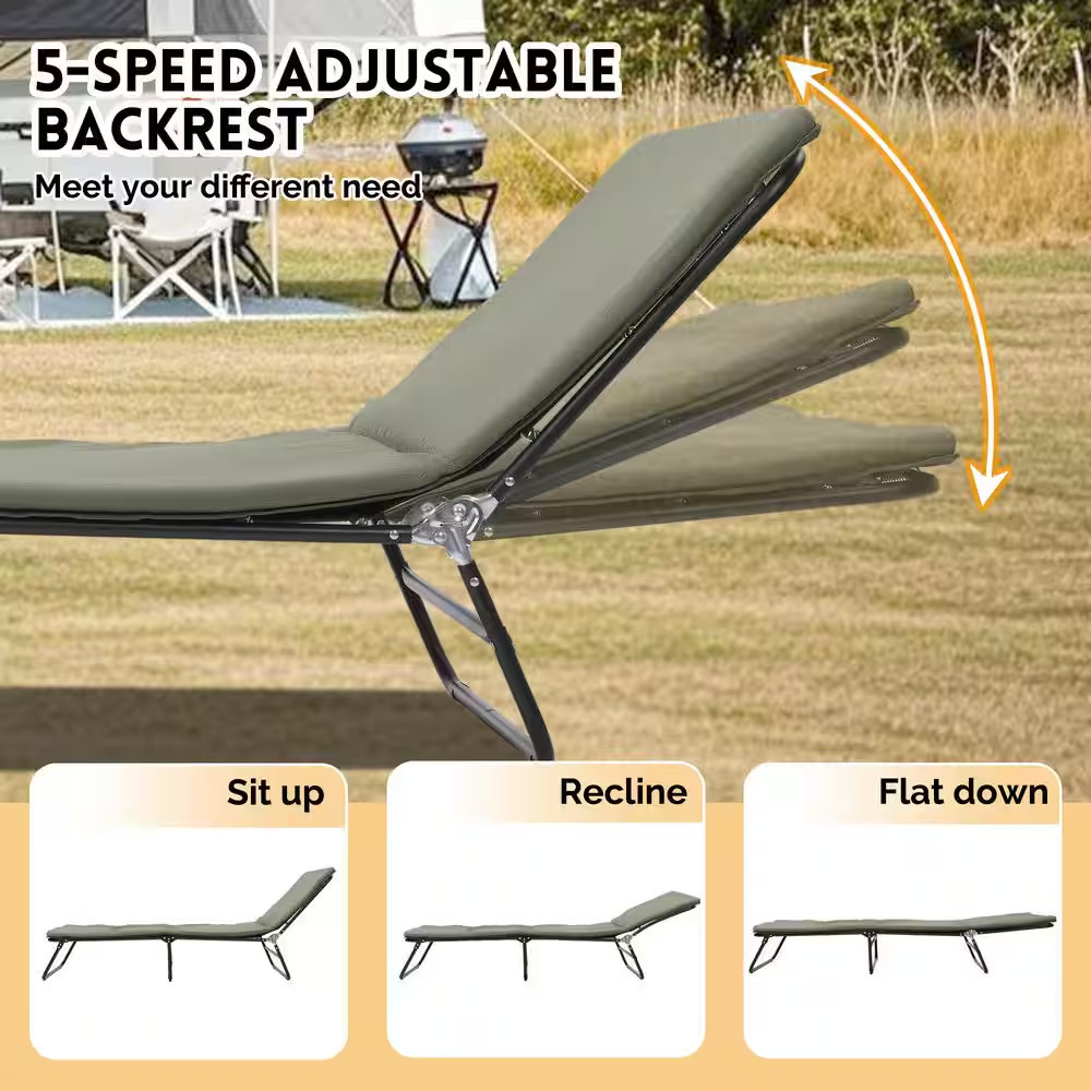 Folding Camping Cot for Adults, 5-Angle Adjustable Camping Cot Heavy Duty Outdoo