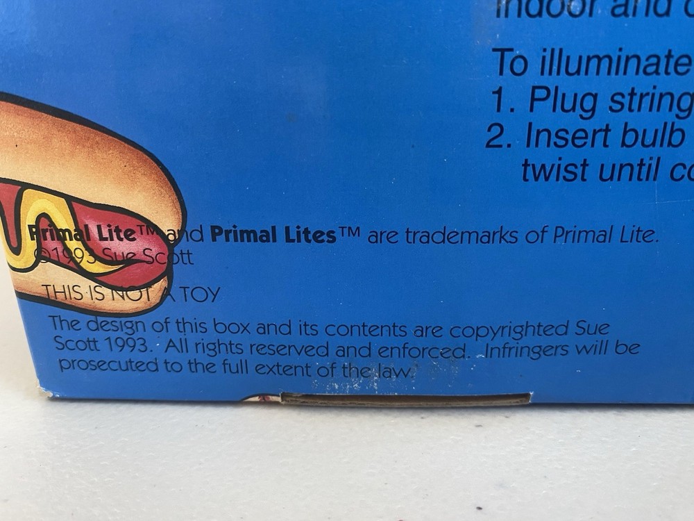 Vintage Primal Lite Weeny Roast String Lights Hot Dog Set 1993 Box