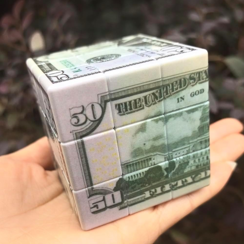 Fifty Dollar Cube,3X3 Magic Cube,Us Dollar Bill Speed Cube Stickerless with Stan