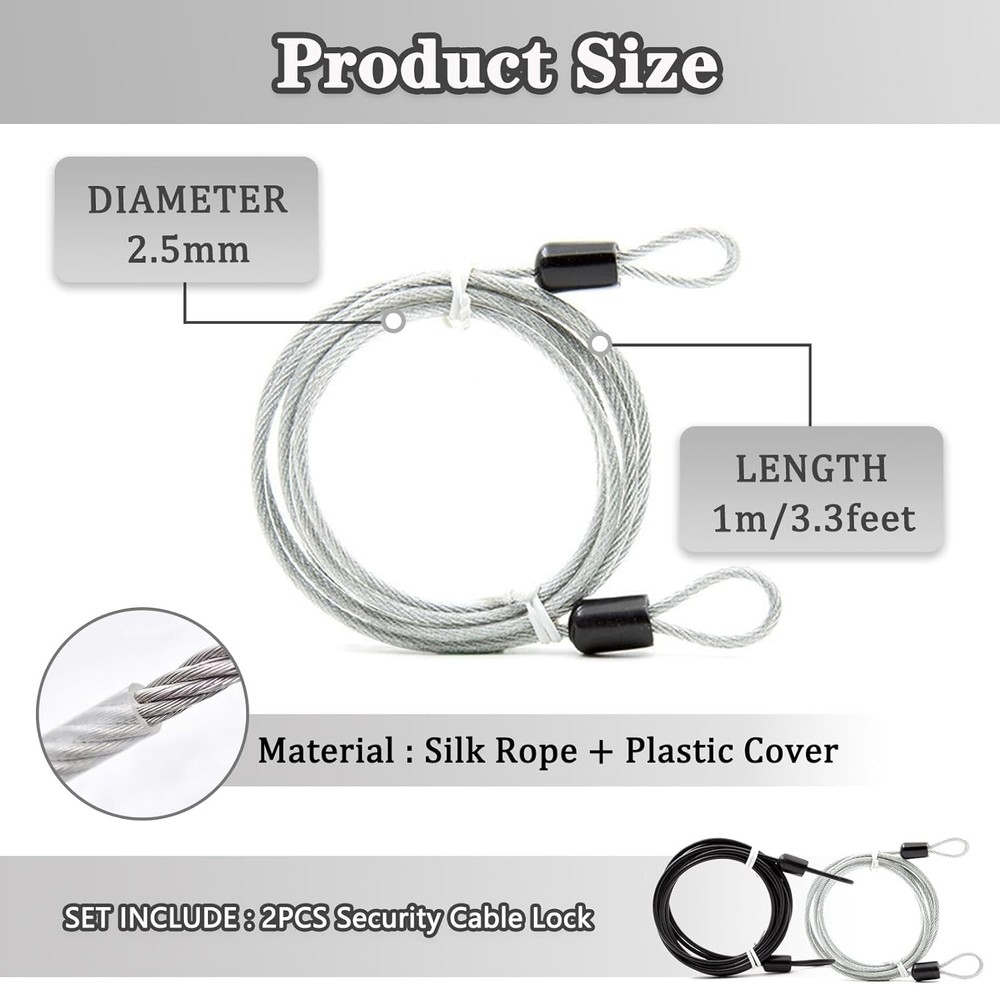 Heavy Duty Vinyl Coated Cable Wire Rope with Double Loops & Lock
