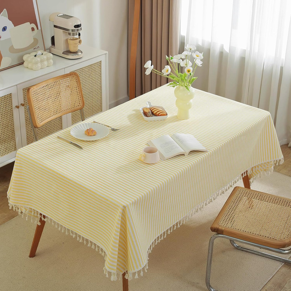 Striped Tablecloth Rectangle Tablecloths Cotton Blend Table Cloth Washable Table