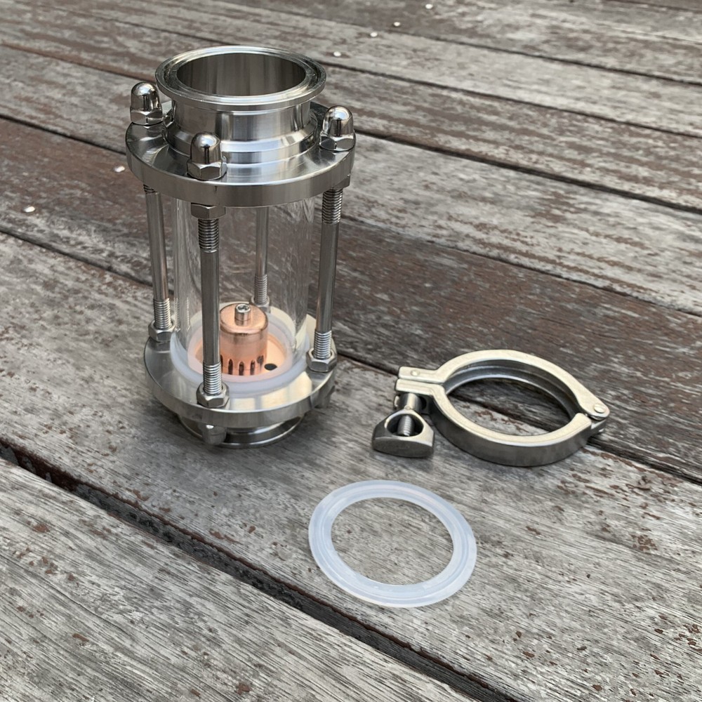 2" Stainless Tri Clamp Glass Reflux Column Section with Copper Bubble Plate