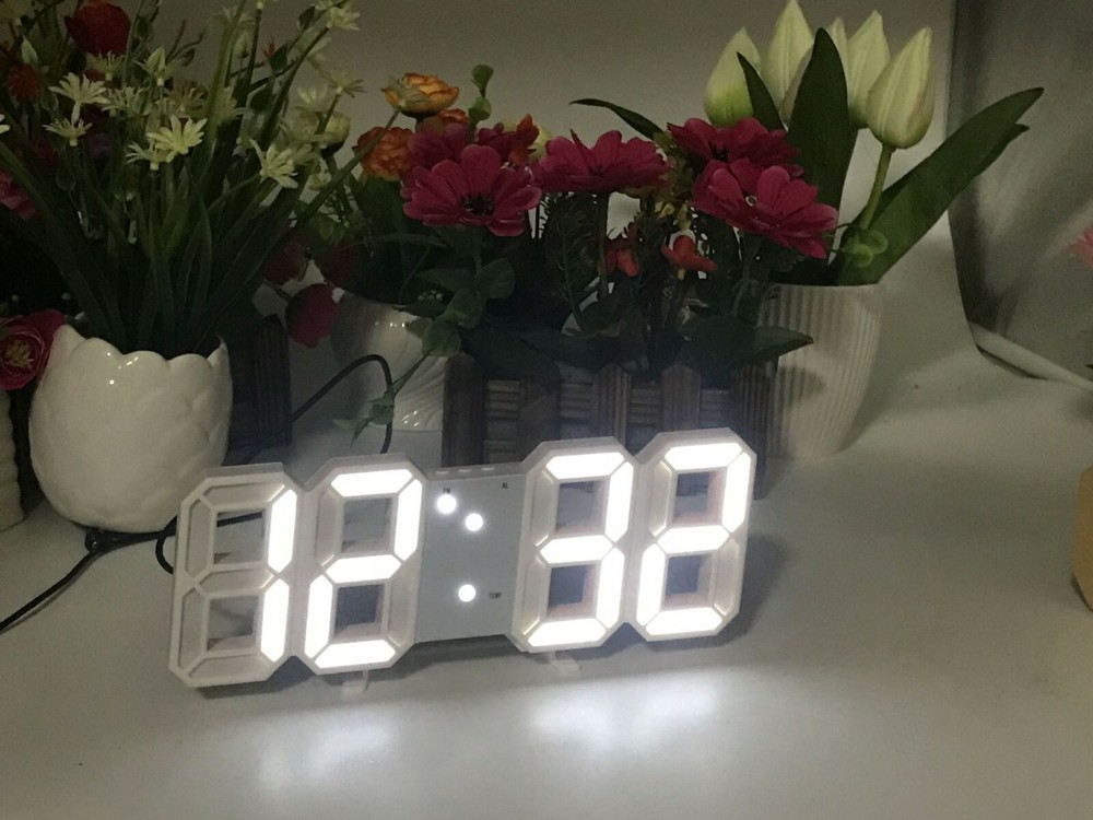 Digital 3D LED Wall Desk Alarm Clock 9.7" Brightness Adjustable Gift Present
