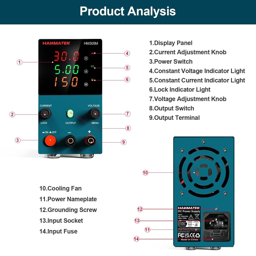 DC Power Supply 0-30 V 0-5 A Mini Variable Switching Digital Bench Power Supply