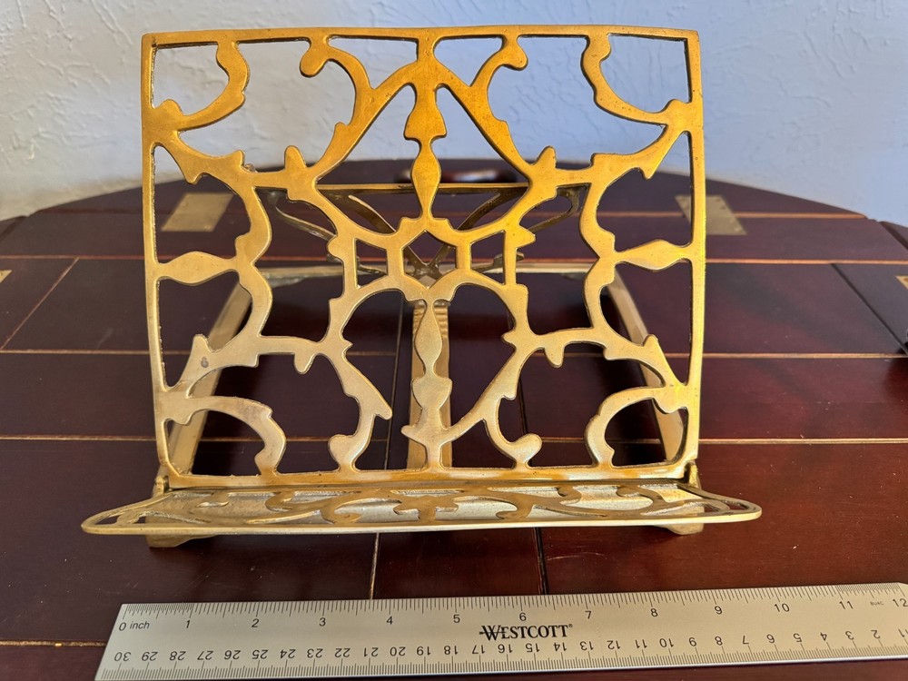 Vintage Solid Ornate Brass Folding Adjustable Book/Bible stand