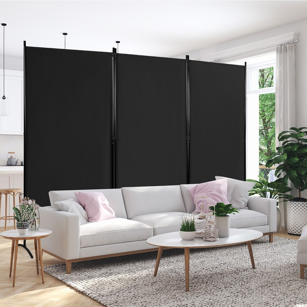 Folding Privacy Partition Screen 3-Panel Room Divider for Office Room Black