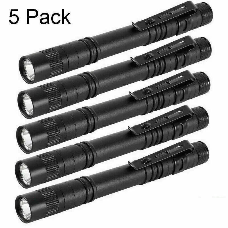 5X Mini LED Flashlight Work Light Camping Small Torch Clip Penlight Pocket Lamp