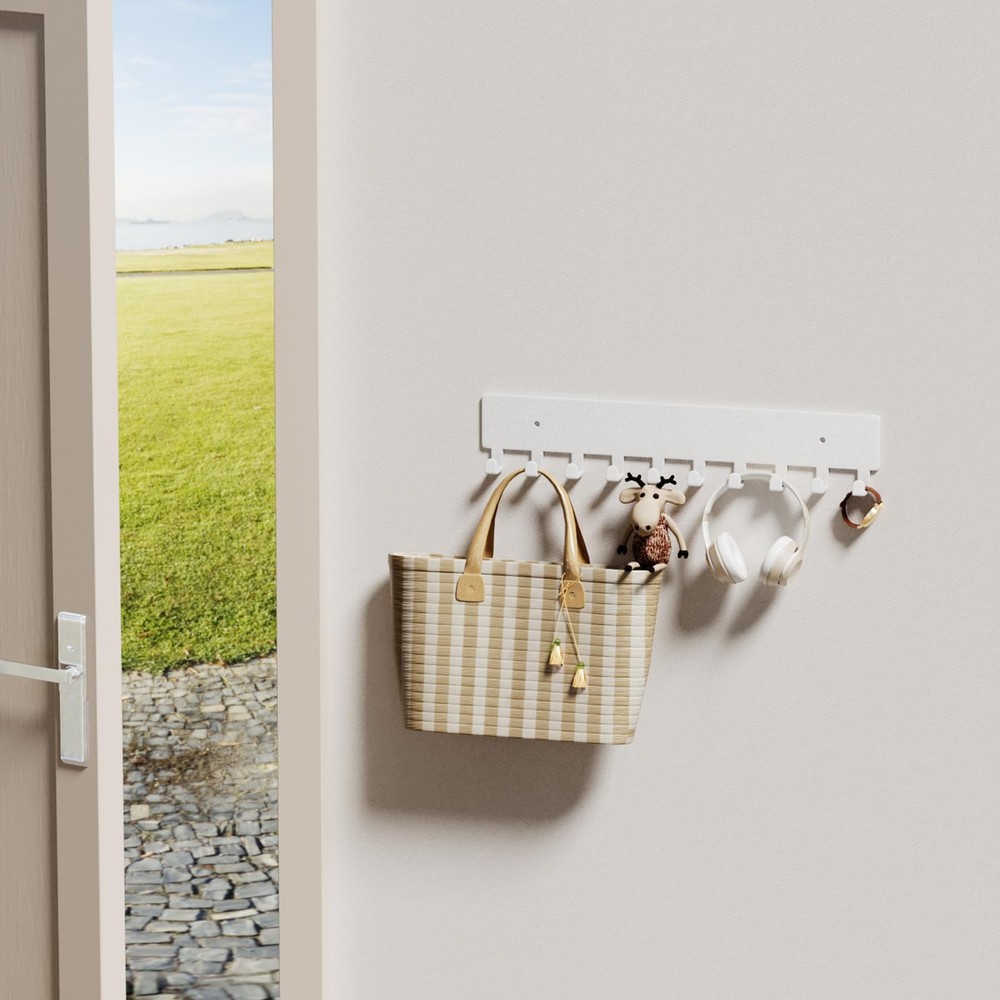 GTK Key Holder for Wall, Hooks with 10 Hooks, Wall Mounted Large, White