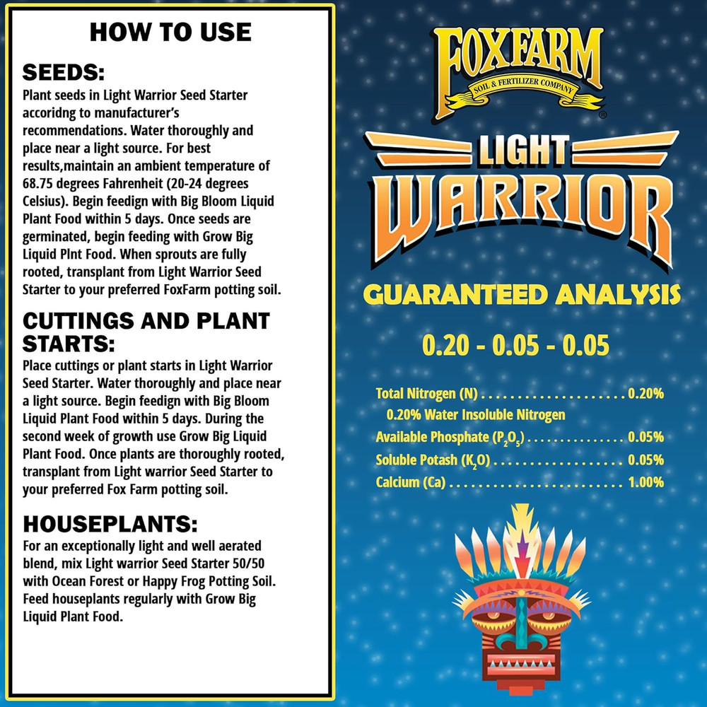 Light Warrior Seed Starter Growing Medium, 12 Quart - Beneficial for Seed Germin