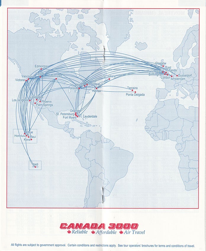 Canada 3000 timetable 1996/11/01