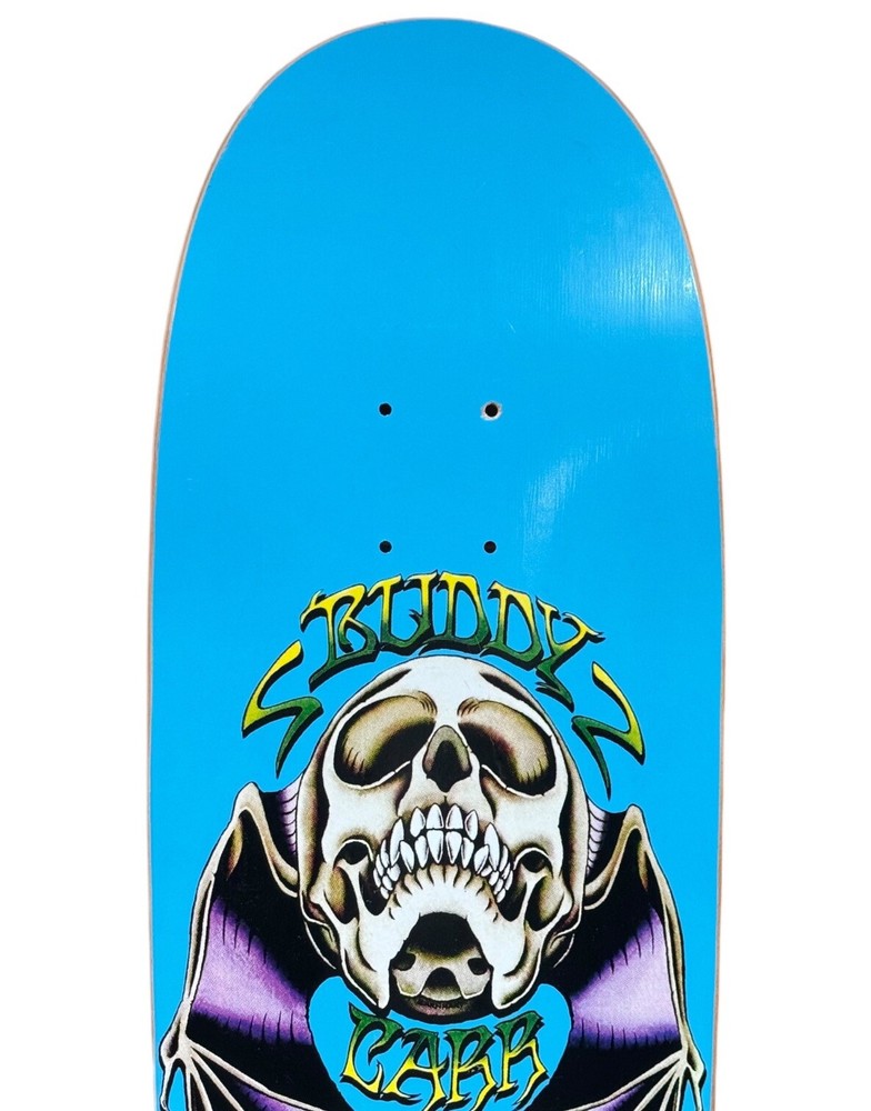 2005 Edger Buddy Carr Pool Skateboard Deck 9” x 32” Dipped Light Blue w/ Skull