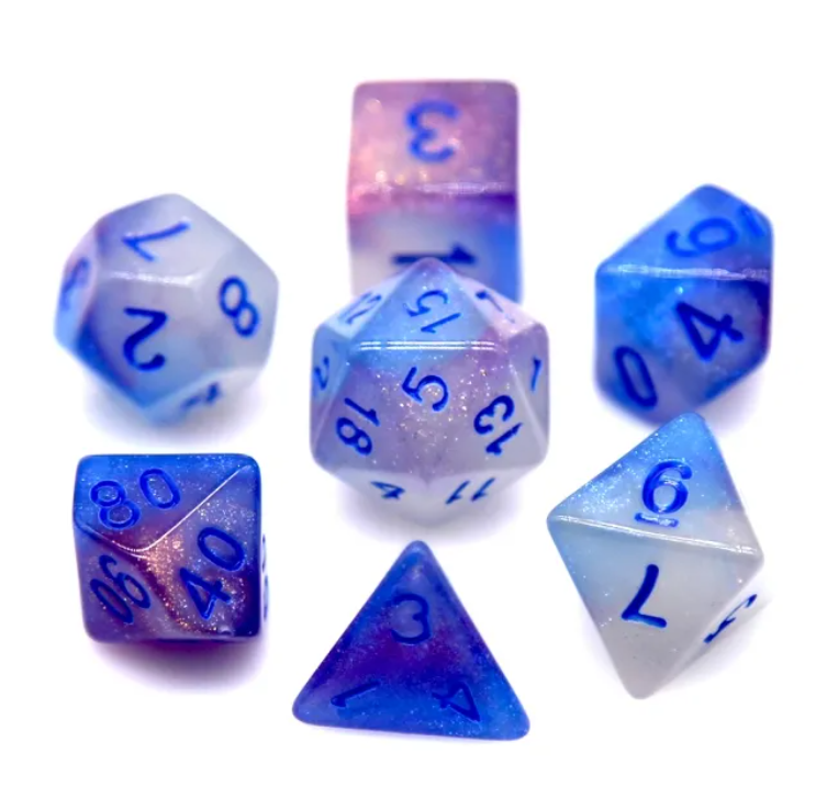 Blue Nebula GITD 7 Dice Set Poly RPG DnD Dungeons Dragons AD&D Pathfinder d20