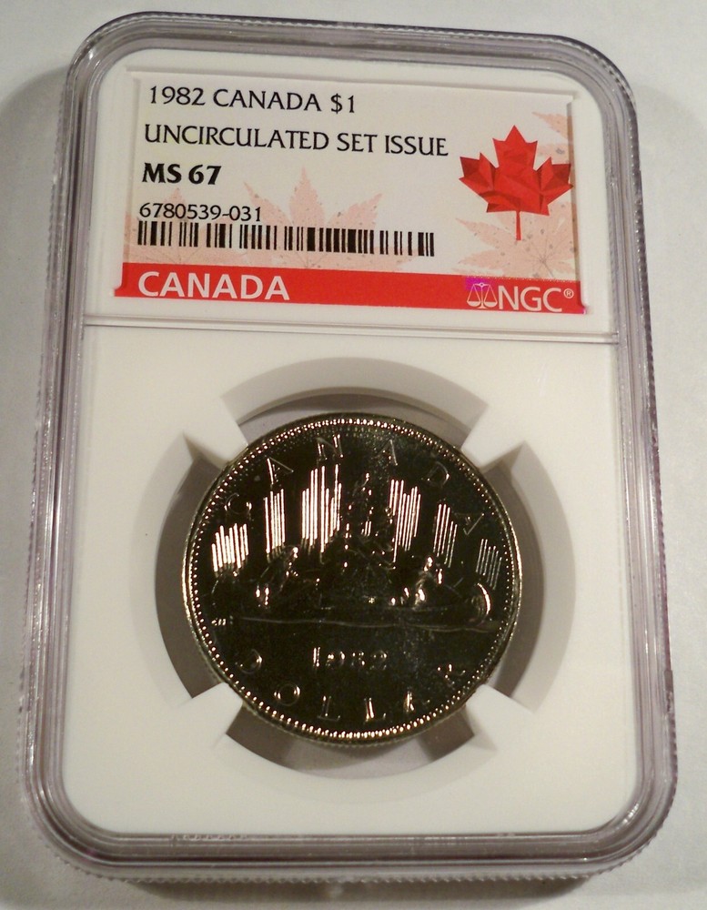 1982 NGC MS67 CANADA VOYAGEUR DOLLAR MS 67 BRIGHT WHITE $1