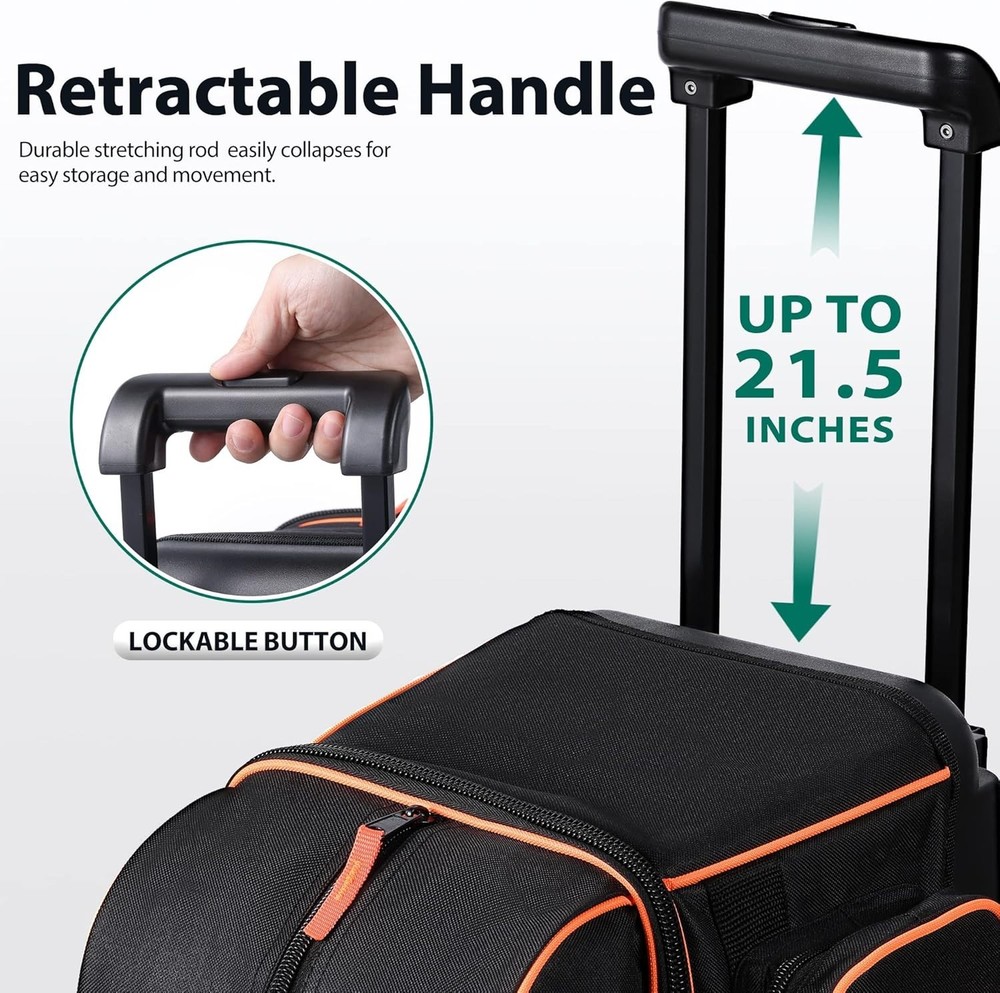 Double Roller 2 Ball Bowling Bag with Shoe Compartment and Retractable Handle