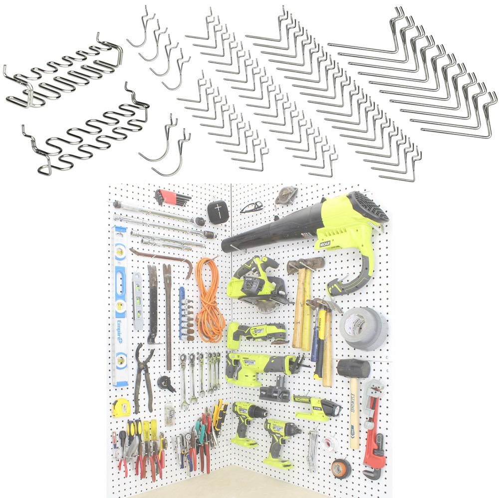 Pegboard Hooks Set - Tool Organizer Kit with Assorted L, J Hooks, Pliers Rack