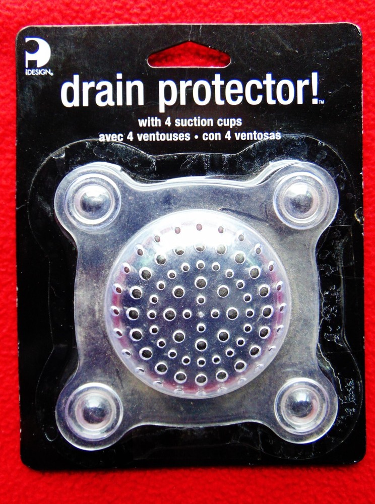 "IDESIGN" DRAIN PROTECTOR ~ WITH 4 SUCTION CUPS ~ CLEAR PLASTIC ~ BRAND NEW