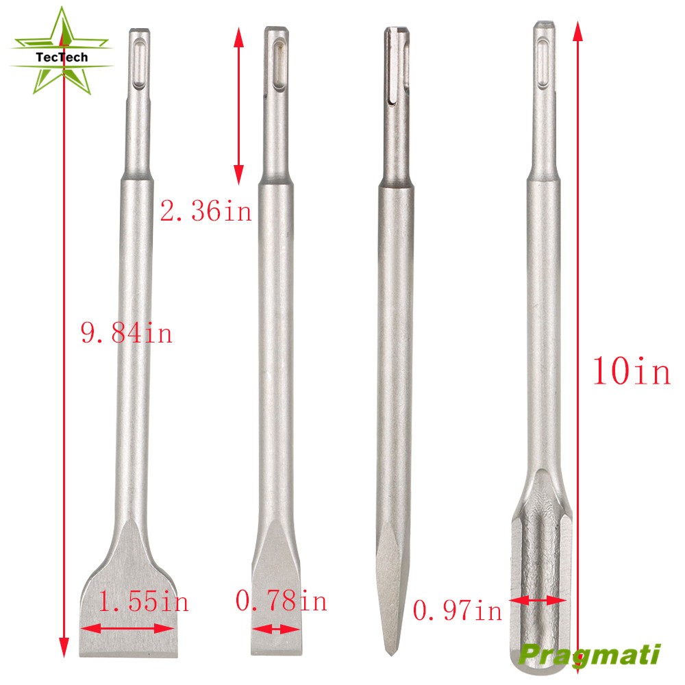 SDS Plus Chisel Rotary Concrete Hammer Drill Bits 4 Pcs Gouge Flat Point Wide