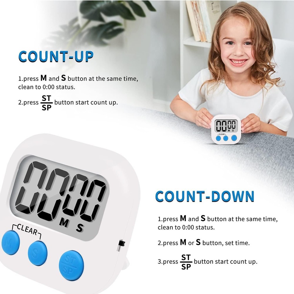 6 Pack Small Digital Kitchen Timer Magnetic Back and ON/Off Switch,Minute Sec...