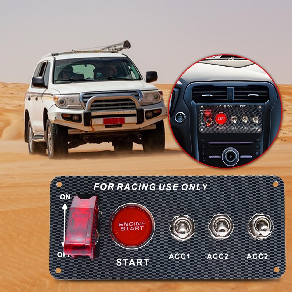 5in1 Ignition Switch Panel Engine Start Push Button Toggle 12V LED Carbon Fiber
