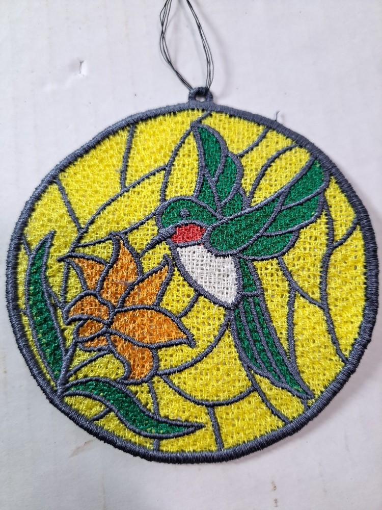 Embroidered Hummingbird Pattern Design Faux Suncatcher