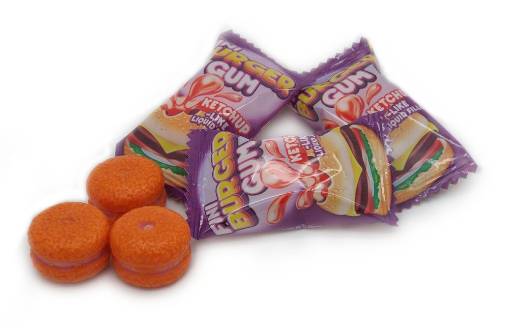 Fini Burger Bubble Gum - 24-Pack - Ketchup Flavored - Liquid Filled