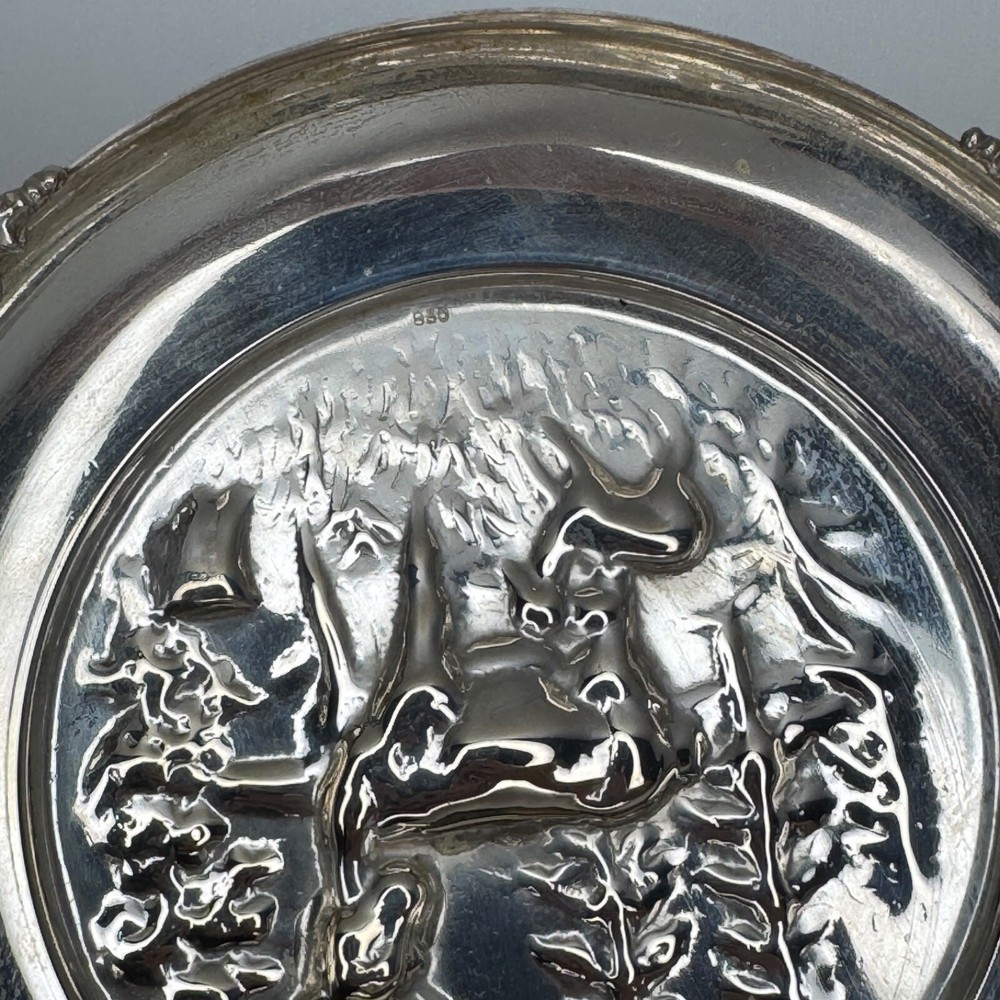 Vintage Solid 830 Silver Ashtray – 57.6g Scandinavian Deer Forest Design