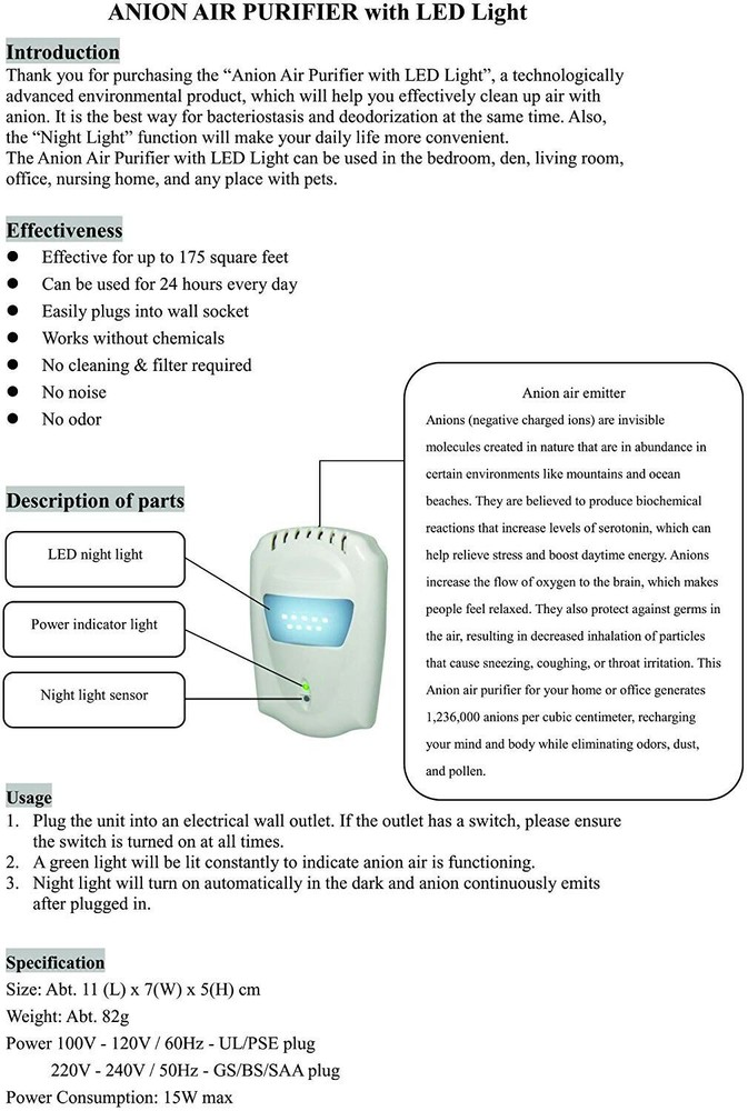 3x Anion Air Sterilizer LED Kill Germ & Oder Cover Pandemic Lockdown (UV Like)