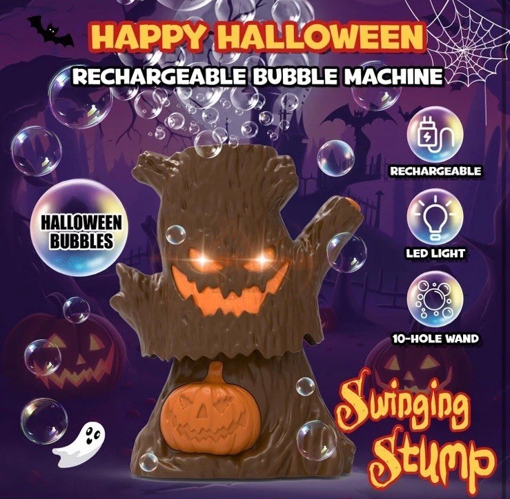 Automatic Bubble Lights Machine Swinging Stump Halloween Decoration Animated USB