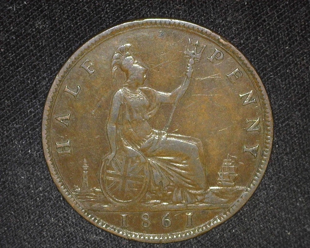GREAT BRITAIN 1861 HALF-PENNY KM748.2 CHOICE VERY FINE ~E98
