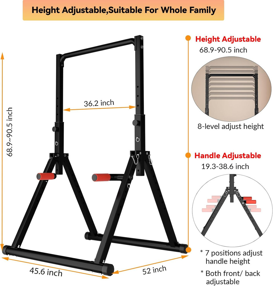 Foldable Power Tower Pull up Bar Dip Station Adjustable Multifunction Workout Pu