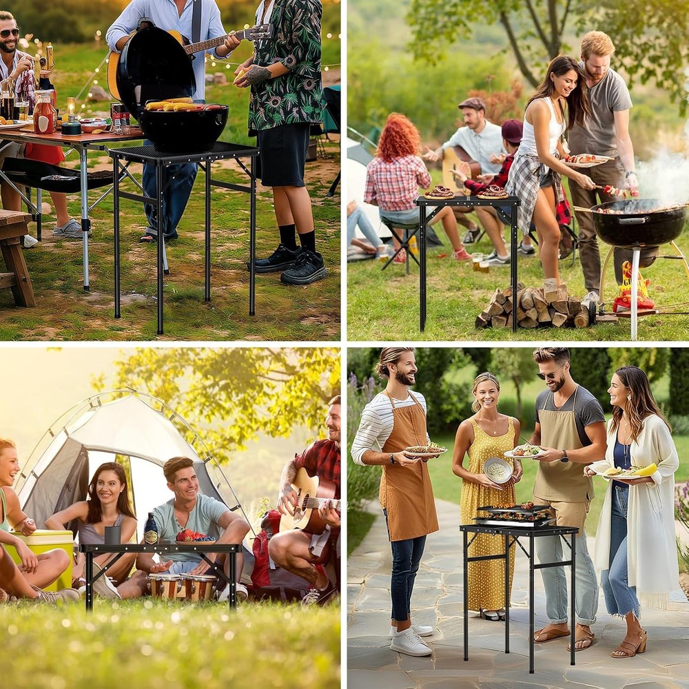 Lightweight Folding Camping Grill Table with Height Adjustment Black