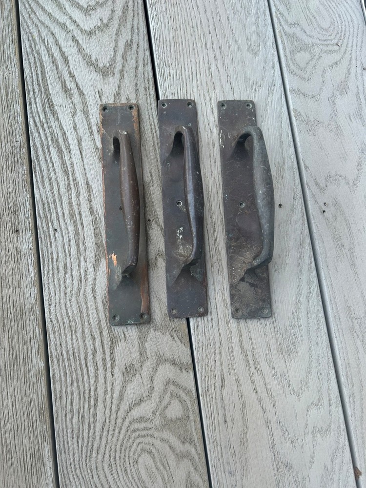 Vintage Solid Brass Door Handles x 3 Solid Cast Brass 12" x 2”
