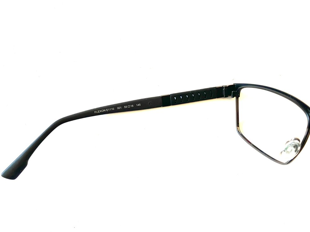 Flexon Eyeglasses Frames LATITUDE E1110 001 Black Silver Rectangle 55-18-145