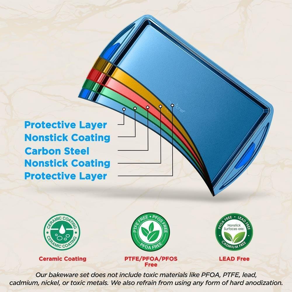 NutriChef 3 Pcs. Kitchen Oven Baking Pans- Deluxe Nonstick Blue Diamond Coating