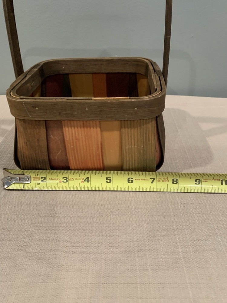 Multicolor Split wood Basket With Handle