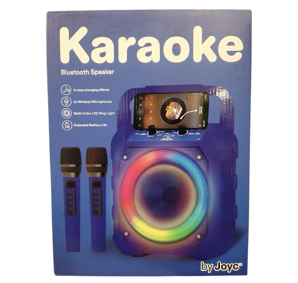 Joyc Karaoke Bluetooth Speaker with 2 Wireless Microphones and LED Ring Light Bl