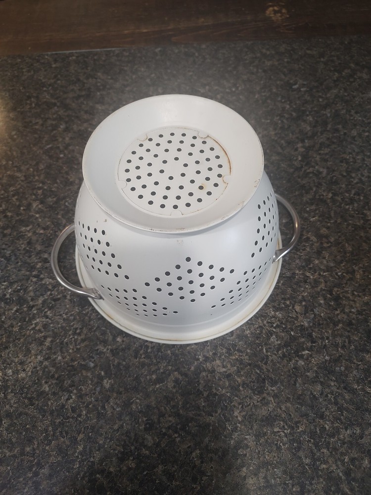Colander Strainer Stainless Handles Cream Enamel white