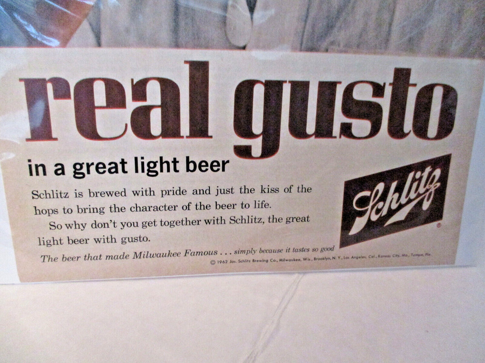1962 Schlitz Beer Print paper Advertisement
