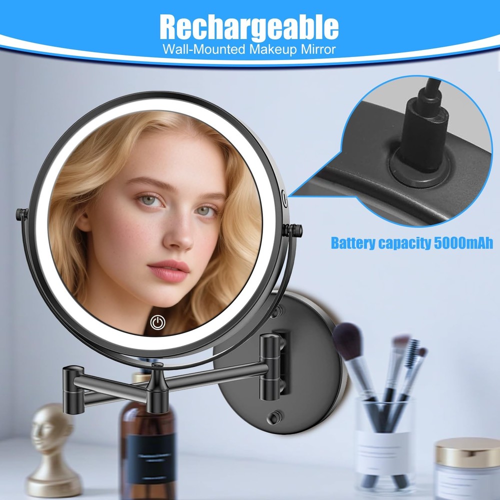 Rechargeable Wall Mounted Lighted Makeup Mirror 30X Magnifying Mirror with Li...