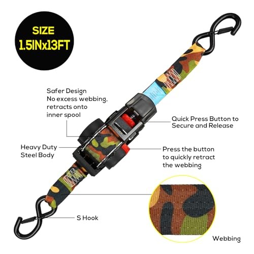 ANLULOAD Retractable Ratchet Strap,S Hook Retractable Tie Down Strap 1.5in*13ft