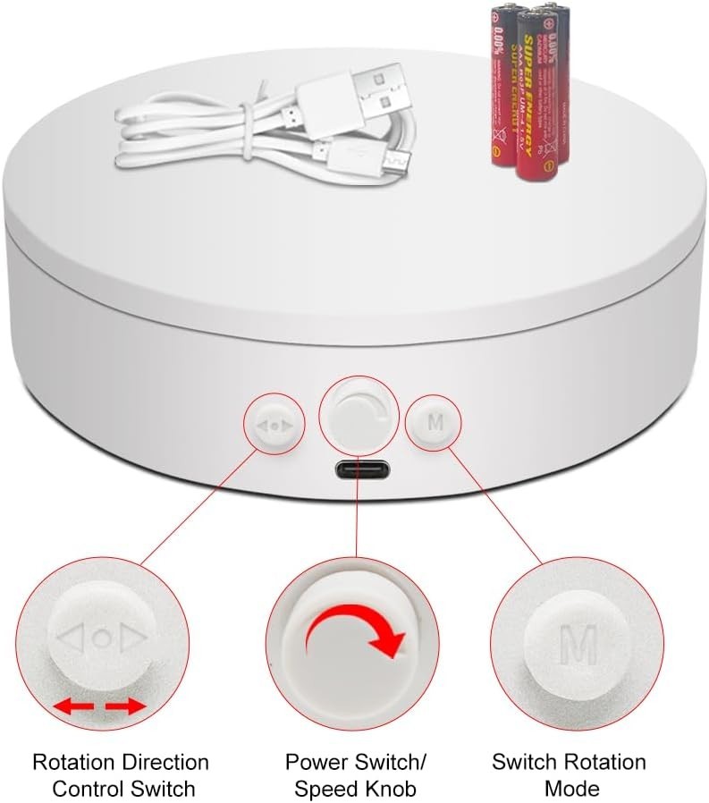Rotating Display Stand With Type-C 360 Motorized Spinning Turntable Adjustable