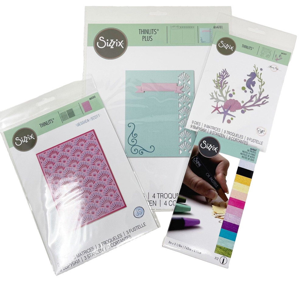 Sizzix Thinlits Cutting Dies Coral Wreath Beach Ocean Bundle & Oil Pastels NEW
