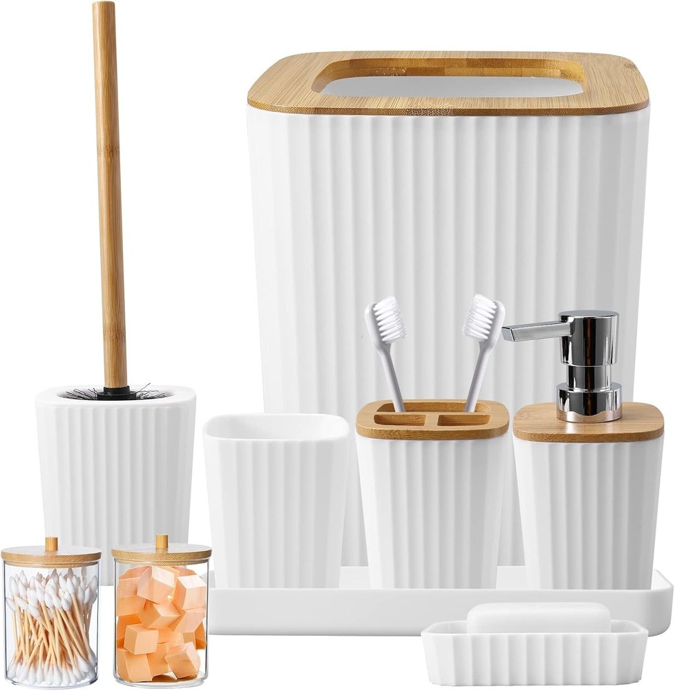 Bathroom Accessory Set 9-Piece White Bathroom Accessories Organizer