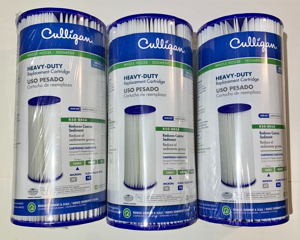 3 Pack CULLIGAN Heavy Duty Whole House Sediment Filters 50 Micron R50-BBSA NEW